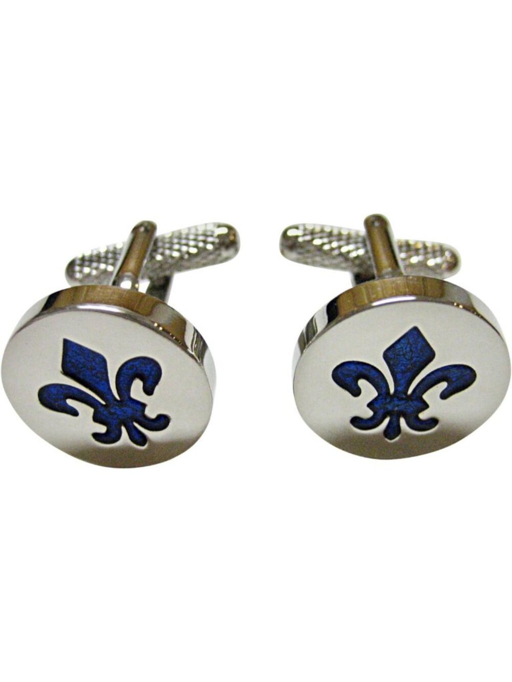 Elegant Blue & Silver Fleur de Lys Cufflinks | Stylish Men's Accessories